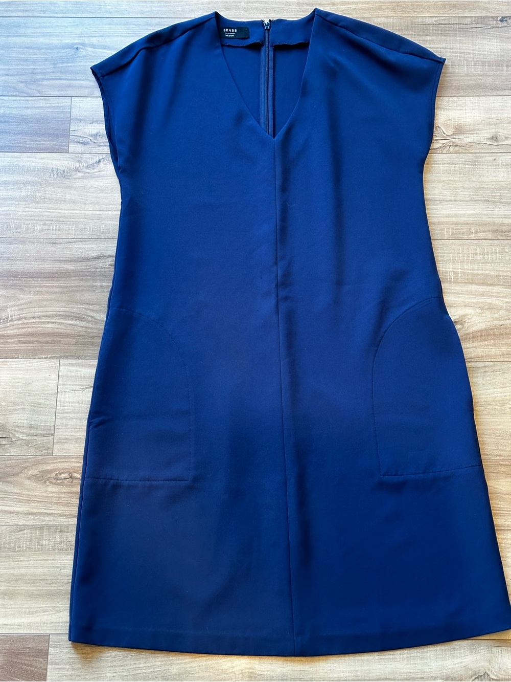 Brass Navy V-Neck A-Line Dress